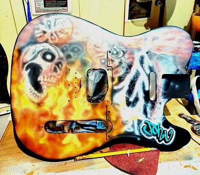 Skull, fire and lighting guitar coming along nicely , Elite Paintworx By Moore